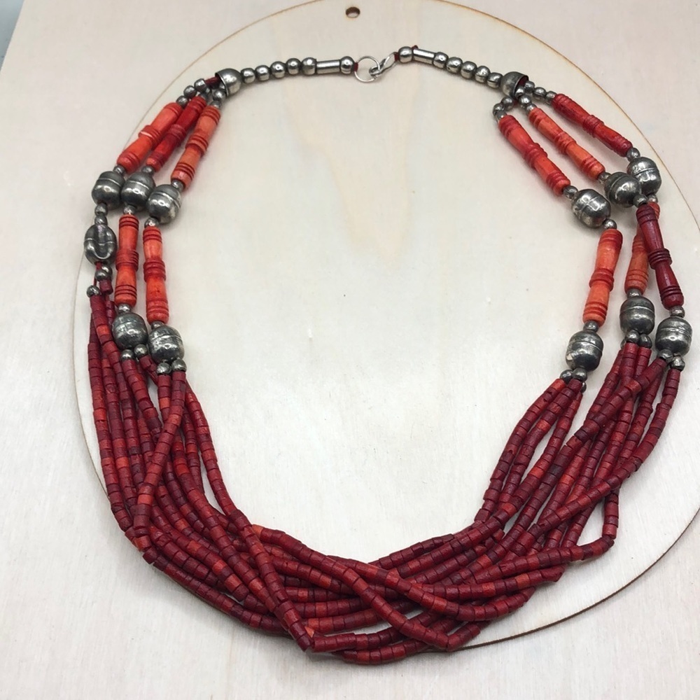 Vintage Artisan Bone Bead Statement Necklace-Tribal Exotic Statement Colorful.